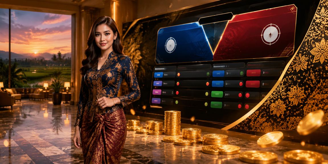 A Malaysian poker player from Kedah in batik attire using a secure online platform